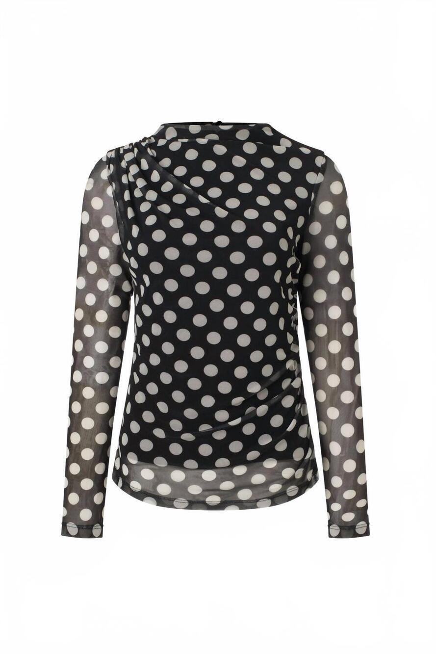 NEW IRIS SETLAKWE women's high collar long sleeve top in black polka